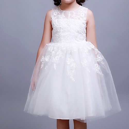 

Princess Knee Length Flower Girl Dress - Polyester Sleeveless Jewel Neck with Appliques