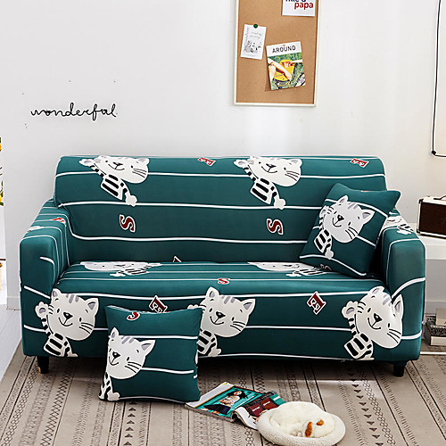 

Green Cartoon Tiger Print Dustproof All-powerful Slipcovers Stretch Sofa Cover Super Soft Fabric Couch Cover with One Free Pillow Case