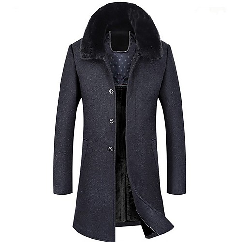 

Men's Daily Fall & Winter Long Coat, Solid Colored Turndown Long Sleeve Polyester Black / Camel