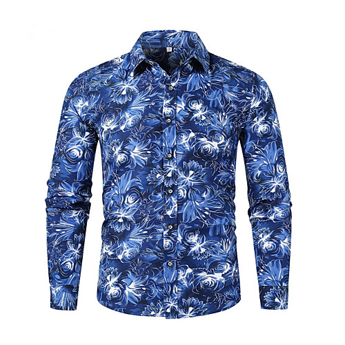 

Муж. Рубашка Классический Геометрический принт Черное и белое Синий