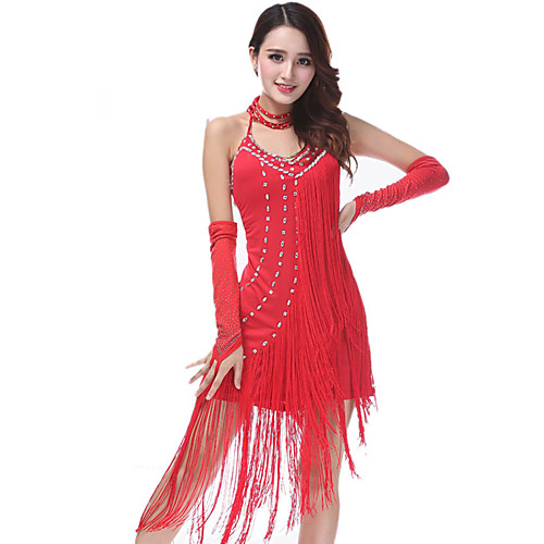 

Women's Flapper Girl Latin Dance Flapper Dress Party Costume Flapper Costume Polyster Rhinestones Fuchsia Royal Blue Red Dress