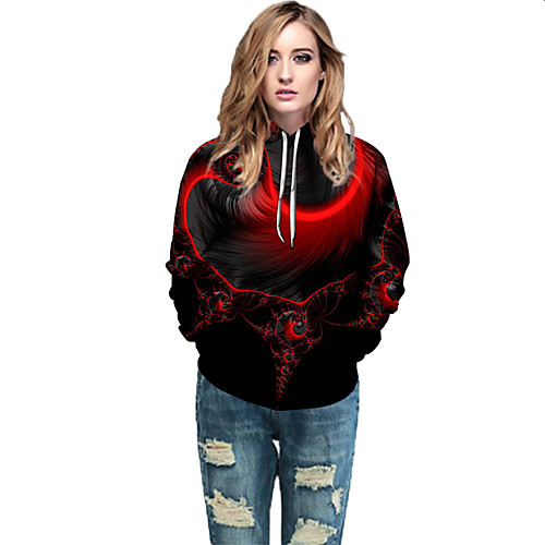 

Women's Active / Street chic Hoodie - Geometric / Color Block / 3D Red L