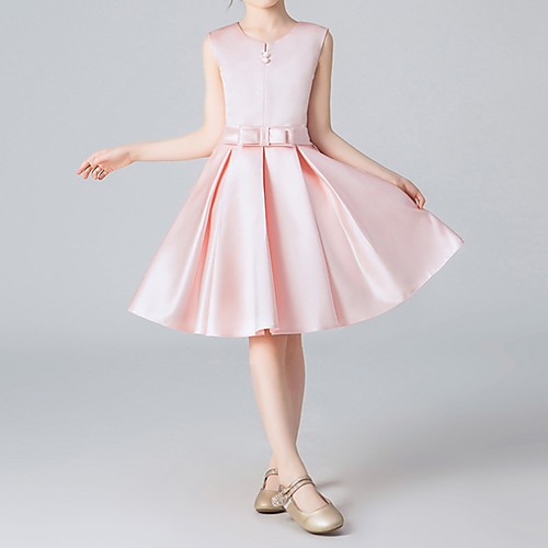 

A-Line Knee Length Flower Girl Dress - Polyester Sleeveless Jewel Neck with Pleats