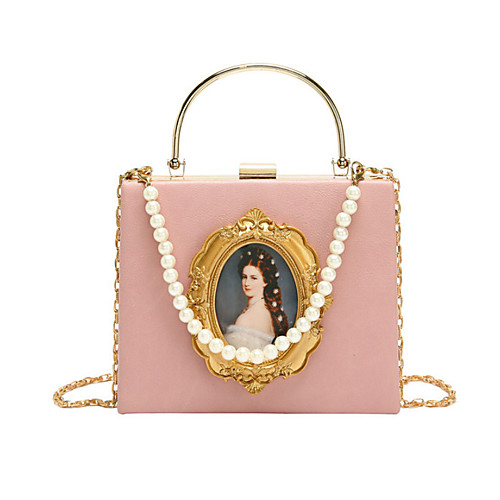 

Women's Pearls / Chain Polyester / PU Evening Bag Solid Color Black / White / Blushing Pink