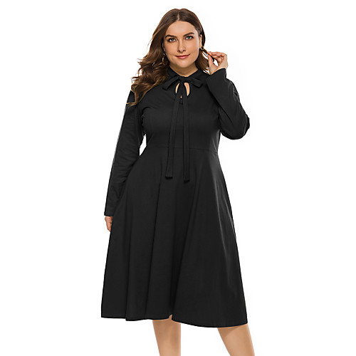 

Women's Plus Size Black Light Green Dress Basic Daily Wear Dress A Line Swing Solid Colored XL XXL