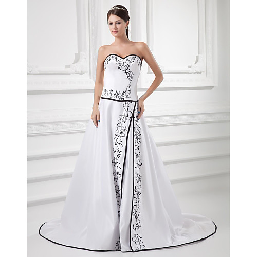 

A-Line Sweetheart Neckline Court Train Satin Strapless Made-To-Measure Wedding Dresses with Embroidery 2020