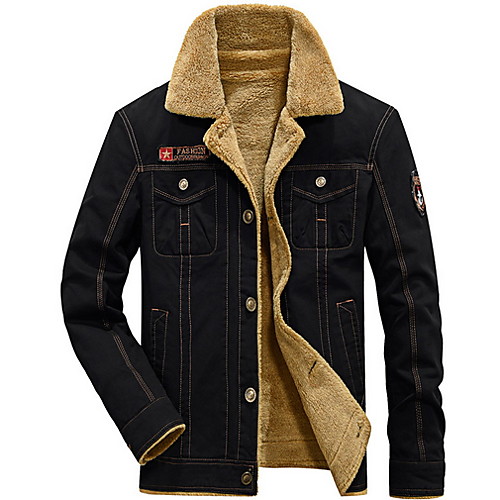 

Men's Daily Regular Jacket, Solid Colored Turndown Long Sleeve Polyester Black / Green / Khaki