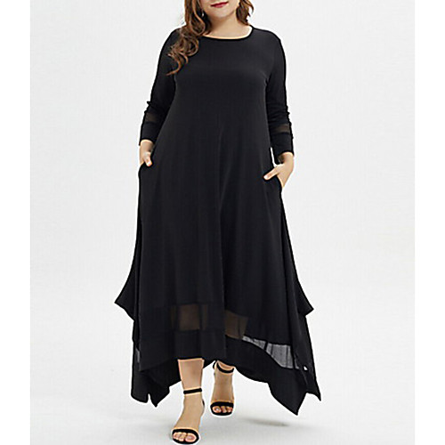 

Women's Asymmetrical Plus Size Black Dress Casual A Line Solid Colored XL XXL