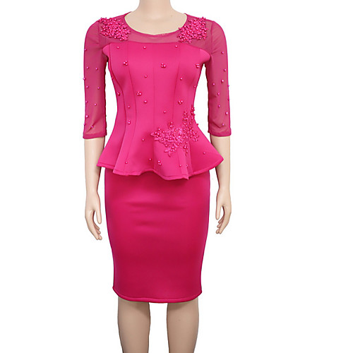 

Women's Sheath Dress - Solid Colored Fuchsia Yellow M L XL XXL