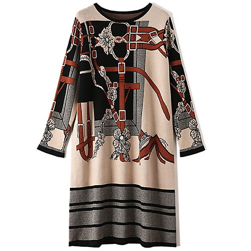 

Women's Shift Dress - Color Block Beige M L XL