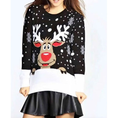 

Women's Geometric Long Sleeve Pullover Sweater Jumper, Round Black / Red S / M / L