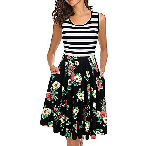 

Women's A Line Dress - Floral Black Wine Navy Blue S M L XL