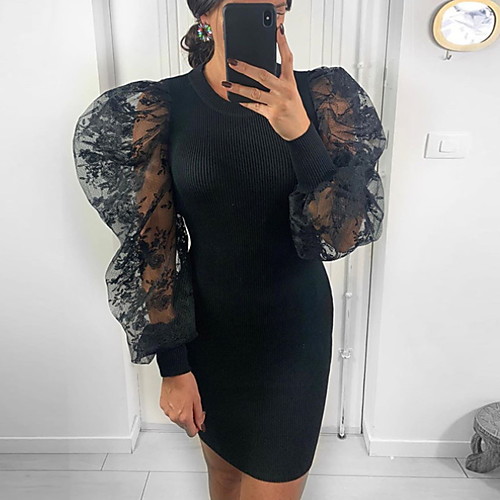 

Women's Bodycon Dress - Solid Colored Black White S M L