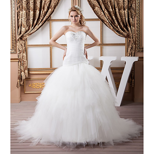 

Mermaid / Trumpet Sweetheart Neckline Court Train Satin / Tulle Strapless Sexy Made-To-Measure Wedding Dresses with Beading / Cascading Ruffles / Ruched 2020