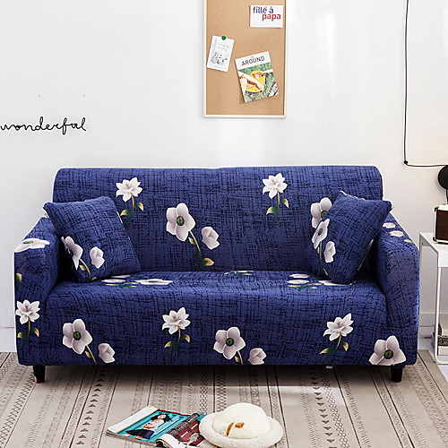 

Blue Floral Print Dustproof All-powerful Slipcovers Stretch Sofa Cover Super Soft Fabric Couch Cover with One Free Pillow Case
