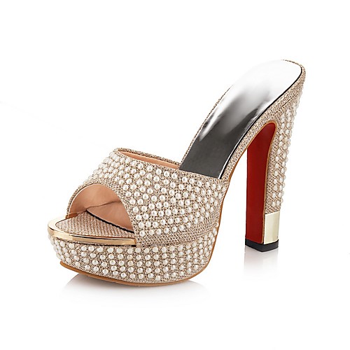 

Women's Sandals Chunky Heel Open Toe Crystal Faux Leather Casual / Sweet Walking Shoes Spring & Summer White / Gold / Party & Evening