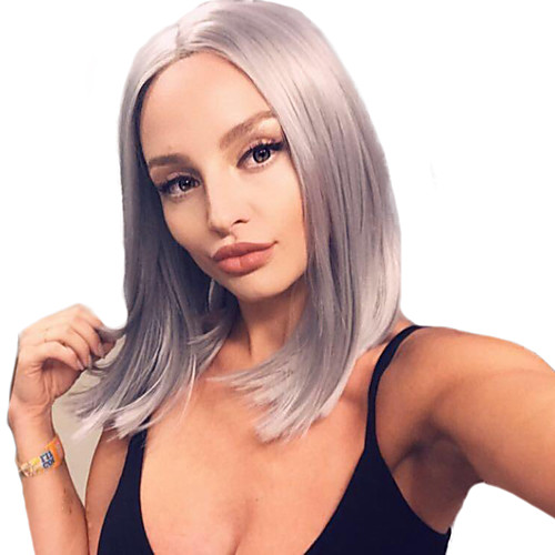 

Synthetic Lace Front Wig Straight Short Bob Lace Front Wig Short Grey Synthetic Hair 10-16 inch Women's Cosplay Soft Adjustable Silver Gray