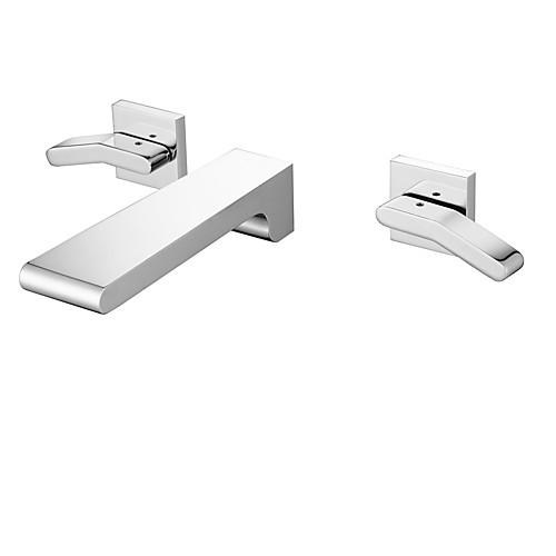 

Bathroom Sink Faucet - Wall Mount / Waterfall Chrome Wall Mounted Two Handles Three HolesBath Taps