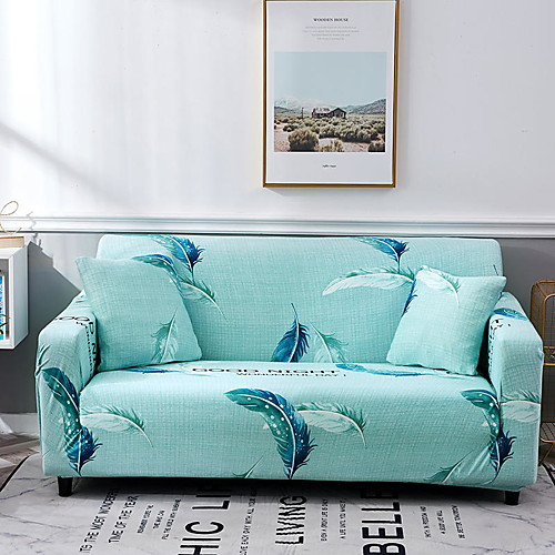 

Green Feather Print Dustproof All-powerful Slipcovers Stretch Sofa Cover Super Soft Fabric Couch Cover with One Free Pillow Case