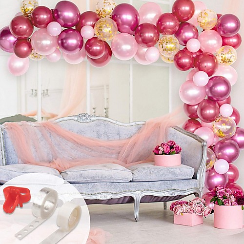 

розовые воздушные шарики ярко-розовый&золотые металлические воздушные шары&декоративная полоса инструменты для завязывания шаров клеевые точки зажимы для цветов серебряные ленты,