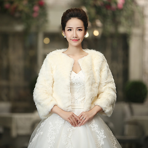 

3/4 Length Sleeve Faux Fur Wedding / Party / Evening Women's Wrap With Solid Coats / Jackets