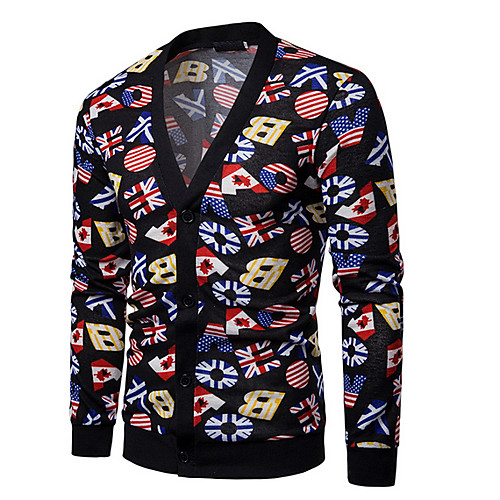 

Men's Letter Long Sleeve Cardigan Sweater Jumper, V Neck Black / Red US36 / UK36 / EU44 / US40 / UK40 / EU48 / US42 / UK42 / EU50