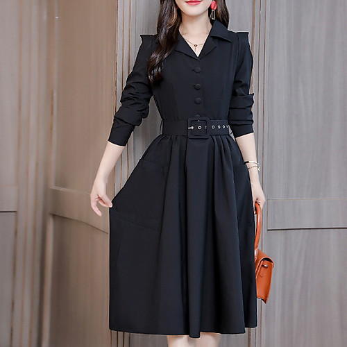 

Women's Shirt Dress - Solid Colored Black Khaki S M L XL