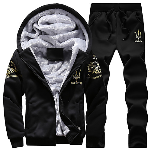 

Men's Embroidered Tracksuit 2pcs Winter Front Zipper Hooded Running Jogging Thermal / Warm Breathable Soft Sportswear Plus Size Clothing Suit Long Sleeve Activewear Micro-elastic Standard Fit