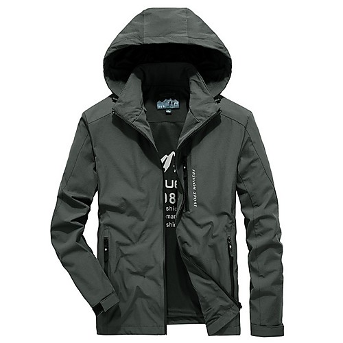

Men's Daily Fall & Winter Regular Jacket, Solid Colored Hooded Long Sleeve Polyester Black / Army Green / Gray