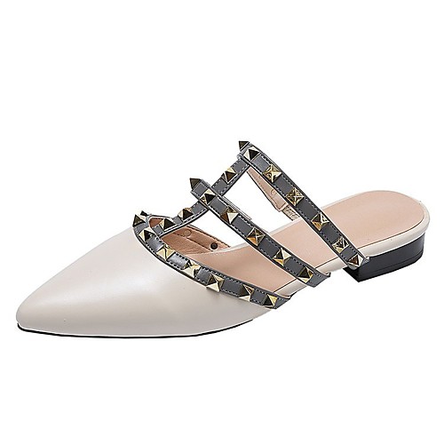 

Women's Clogs & Mules Low Heel Pointed Toe Rivet Faux Leather / Patent Leather Casual / Minimalism Spring & Fall / Spring & Summer Almond / Beige