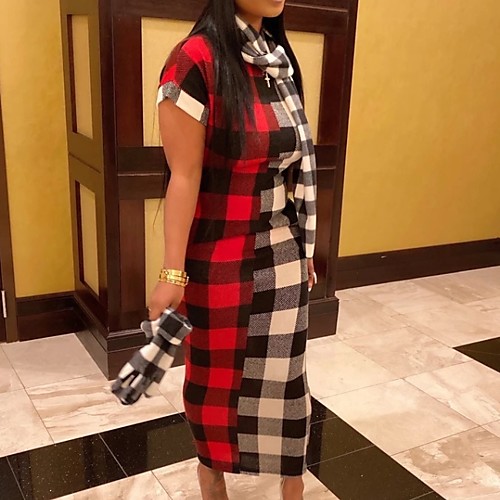

Women's Shift Dress - Plaid Blue Red S M L XL