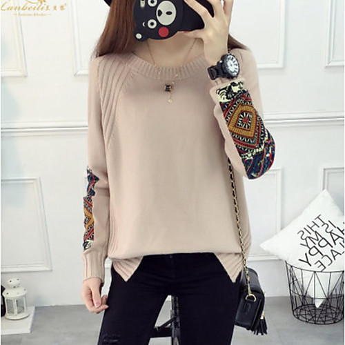 

Women's Color Block Long Sleeve Pullover Sweater Jumper, Round Black / Blushing Pink / Yellow M / L / XL