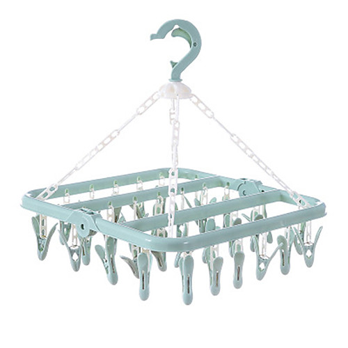 

E355 32 Clip Folding Adult Windproof Clothes Hanger Plastic Multi Clip Household Clothes Hanger