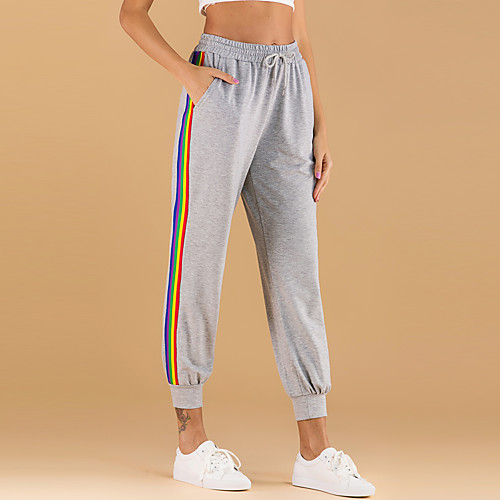 

Women's Sporty Sweatpants Pants - Striped Stripe Gray S M L