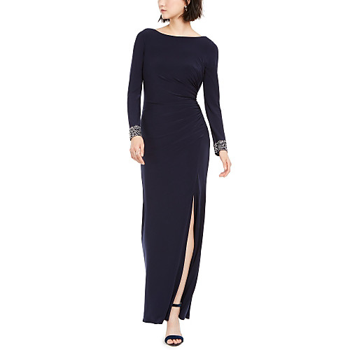

Sheath / Column Boat Neck Ankle Length Spandex Formal Evening Dress with Crystals / Split Front / Ruched by LAN TING Express