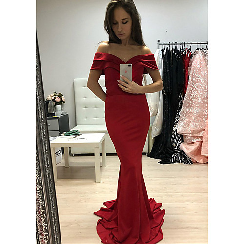 

Mermaid / Trumpet Off Shoulder Sweep / Brush Train Jersey Prom / Formal Evening Dress with Cascading Ruffles by LAN TING Express