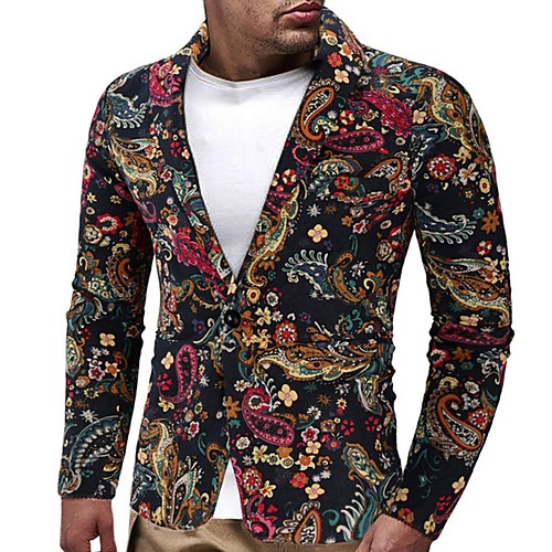 

Men's Blazer, Geometric Notch Lapel Polyester Black