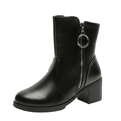 

Women's Boots Chunky Heel Round Toe PU Winter Black