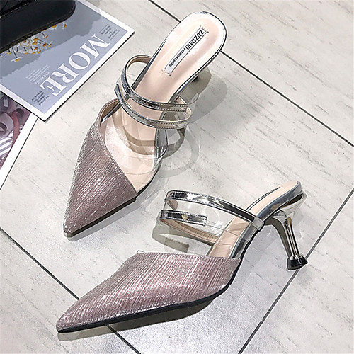 

Women's Sandals Stiletto Heel Pointed Toe PU Sweet / Minimalism Summer Champagne / Silver / Party & Evening