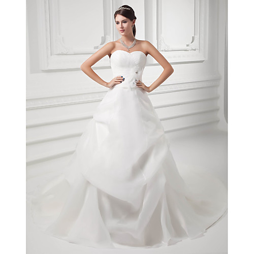 

A-Line Sweetheart Neckline Chapel Train Organza / Satin Strapless Made-To-Measure Wedding Dresses with Pick Up Skirt / Ruched 2020
