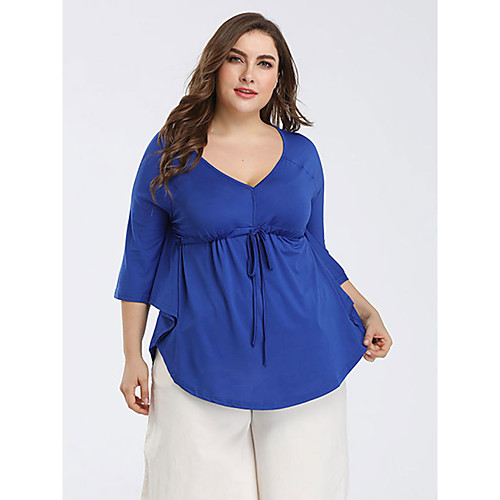 

Women's Daily Basic / Elegant T-shirt - Solid Colored Patchwork Blue