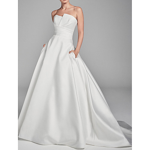 

A-Line Strapless Sweep / Brush Train Charmeuse Strapless Made-To-Measure Wedding Dresses with Draping 2020