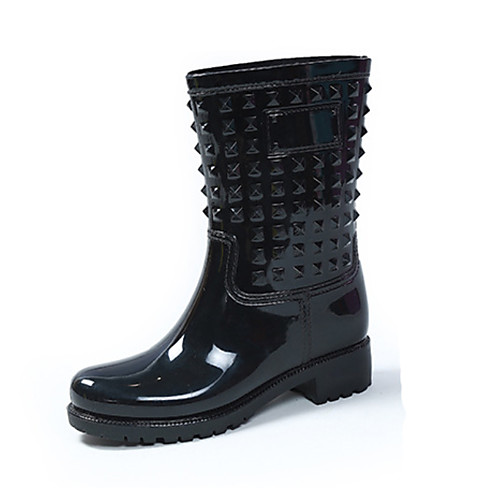 

Women's Boots Low Heel Round Toe PVC Mid-Calf Boots Fall Black / Blue