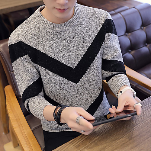 

Men's Color Block Long Sleeve Pullover Sweater Jumper, Round Spring / Winter Dark Gray / Khaki US34 / UK34 / EU42 / US36 / UK36 / EU44 / US38 / UK38 / EU46