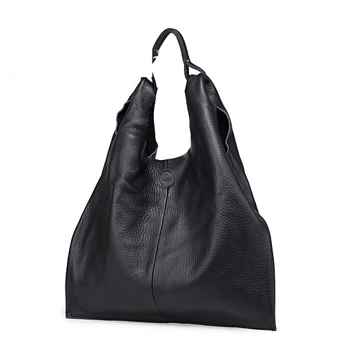 

Women's Zipper Cowhide Top Handle Bag Solid Color Black