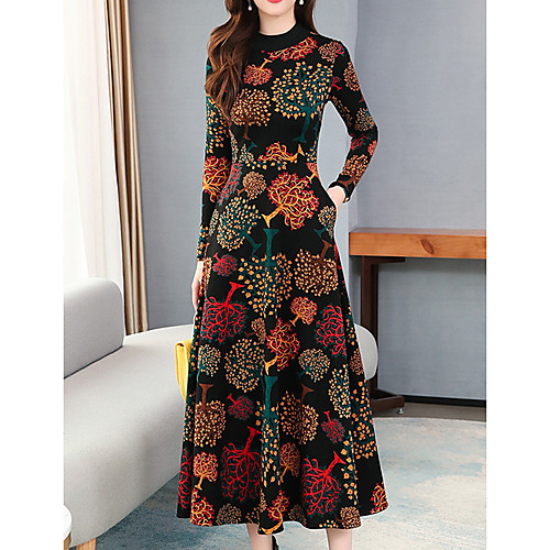 

Women's Elegant Swing Dress - Floral Print Black M L XL XXL