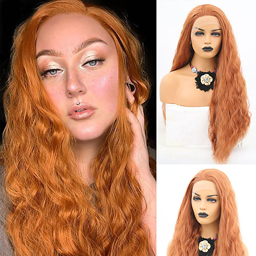 

Synthetic Lace Front Wig Loose Curl Free Part Lace Front Wig Long Copper Brown Synthetic Hair 18-24 inch Women's Heat Resistant Classic Synthetic Light Brown / Natural Hairline