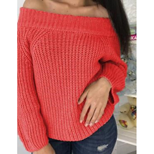 

Women's Solid Colored Long Sleeve Pullover Sweater Jumper, Round Black / Blushing Pink / Fuchsia S / M / L