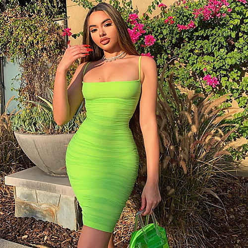 

Women's Bodycon Dress - Solid Colored Blue Green S M L XL