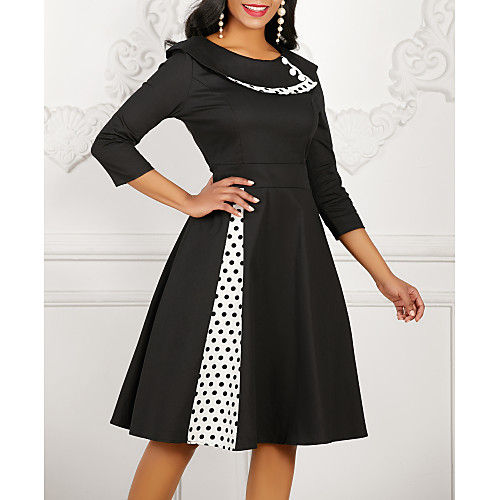 

Women's A Line Dress - Polka Dot Black M L XL XXL